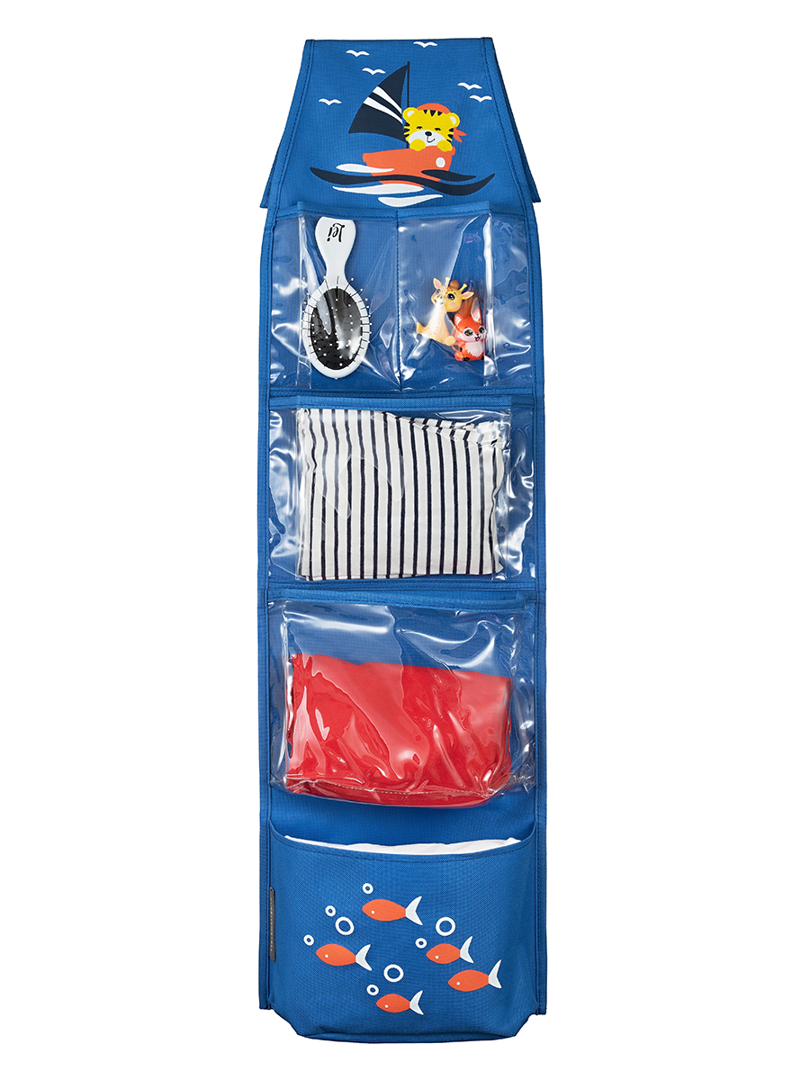 Кармашки в садик для детского шкафчика 83х24 см, Тигрёнок (синий)