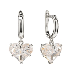 Серьги с Подвесками Сердце крупные Фианиты, silver