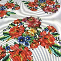 Ткань хлопок с цветами и голубой полоской 2012