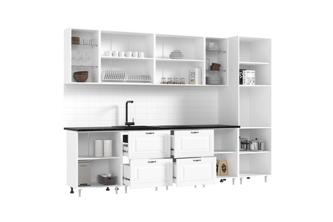 Кухня Престиж №1 3.0 м белый / браш вайт / прайм жемчуг