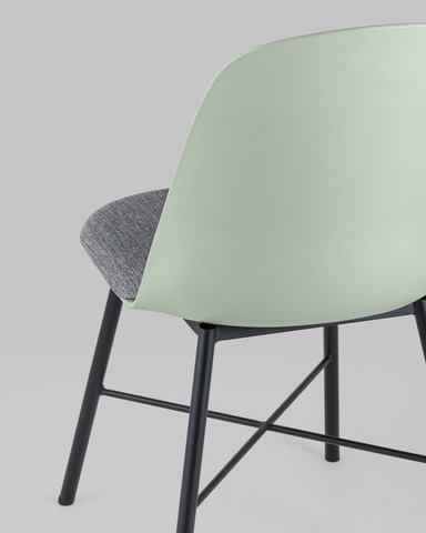 Стул Shell серо-зеленый, для кухни столовой гостиной дачи дома без подлокотников со спинкой 83см. 50см. ткань металл