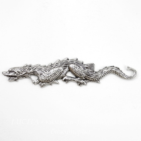 Винтажный декоративный элемент - штамп "Стремительный дракон" 68х15 мм (оксид серебра)