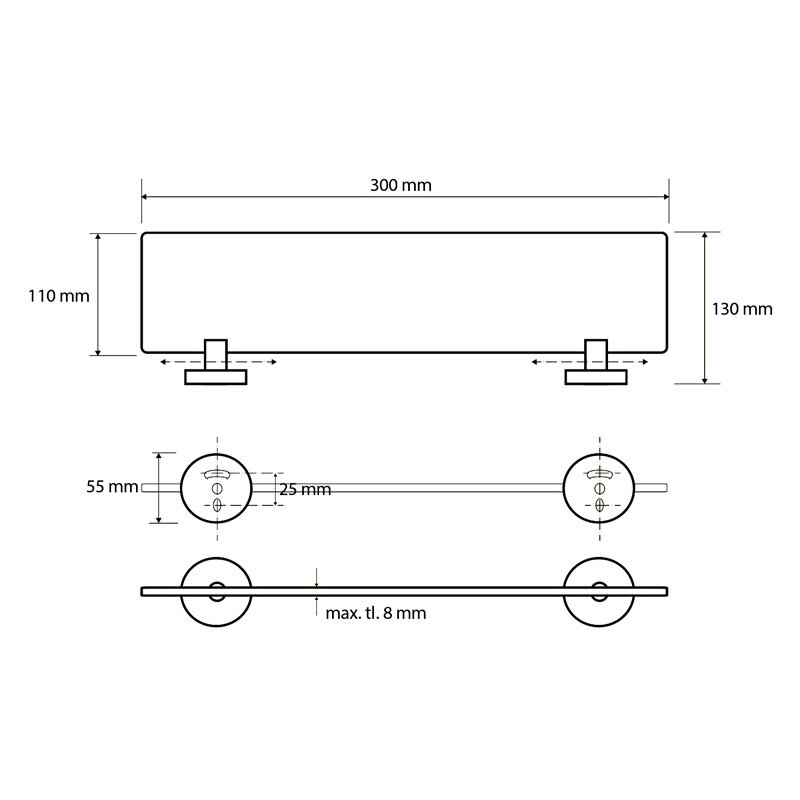полка Bemeta из стекла 300 мм