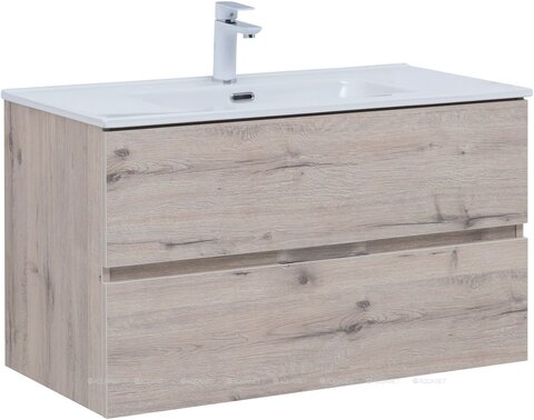 Aquanet 306166 Тумба с раковиной Алвита new 90 2 ящ. цв.дуб веллингтон белый (306166)
