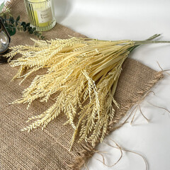 Колосья пшеницы, искусственная зелень, цвет натуральный, букет 43 см, набор 3 букета.