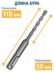 Бур SDS-plus ПРАКТИКА 5 х 50/110 мм серия Профи по бетону (033-574)