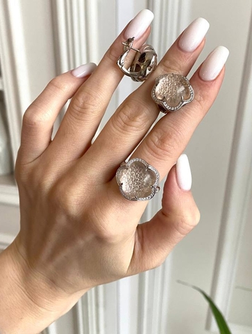 Комплект украшений из серебра серьги+кольцо Pasquale Bruni коллекция Ton Joli бежевая вставка