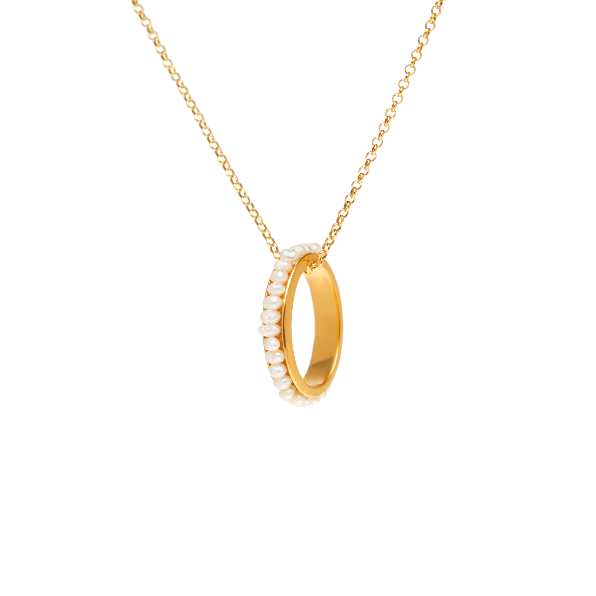 HERMINA ATHENS Колье Luna Oval Pearls Thin Chain Necklace