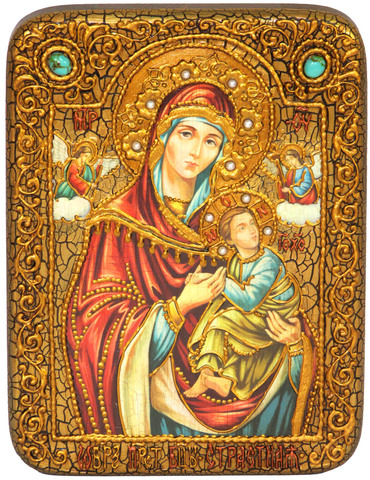 Инкрустированная икона Божией Матери «Страстная» 20х15см на натуральном дереве в подарочной коробке