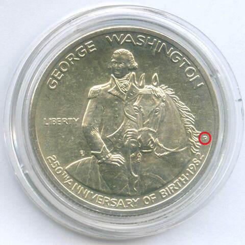 1/2 доллара 1982 (D). США. 250 лет со дня рождения Джорджа Вашингтона. Серебро BrUNC в капсуле