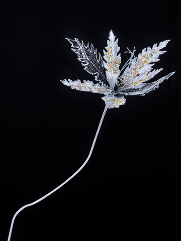 Веточка с цветком аканта 28x72см ChristmasDeLuxe серебро/олово/черный