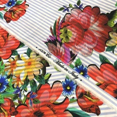 Ткань хлопок с цветами и голубой полоской 2012