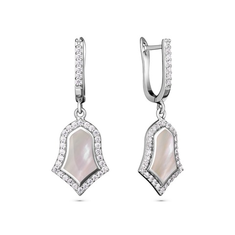 Earrings Steppe Tulip, Mother of Pearl,Rhodium Cubic Zircons