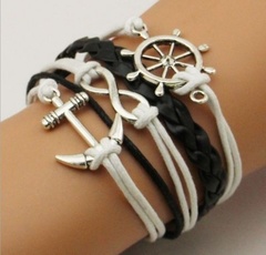 Купить Браслет темно-коричневый-белый с якорем и штурвалом в Магазине тельняшек