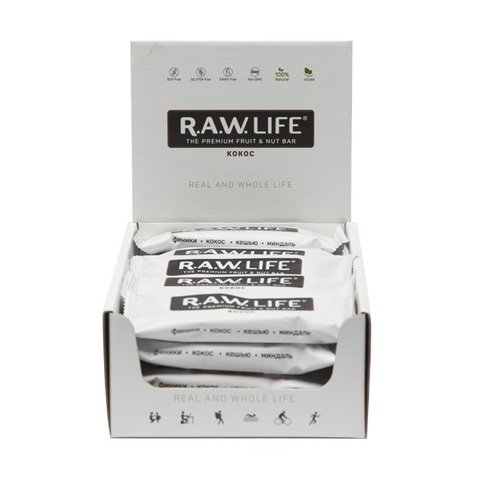 Батончик натуральный R.A.W. LIFE White Кокос коробка 20 шт.