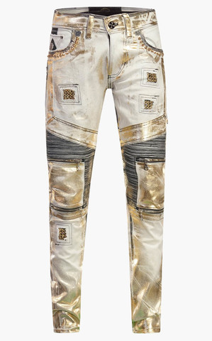 The Saints Sinphony | Джинсы мужские HEXAGRAM GOLD FOILED BIKER JEANS TSG303 перед