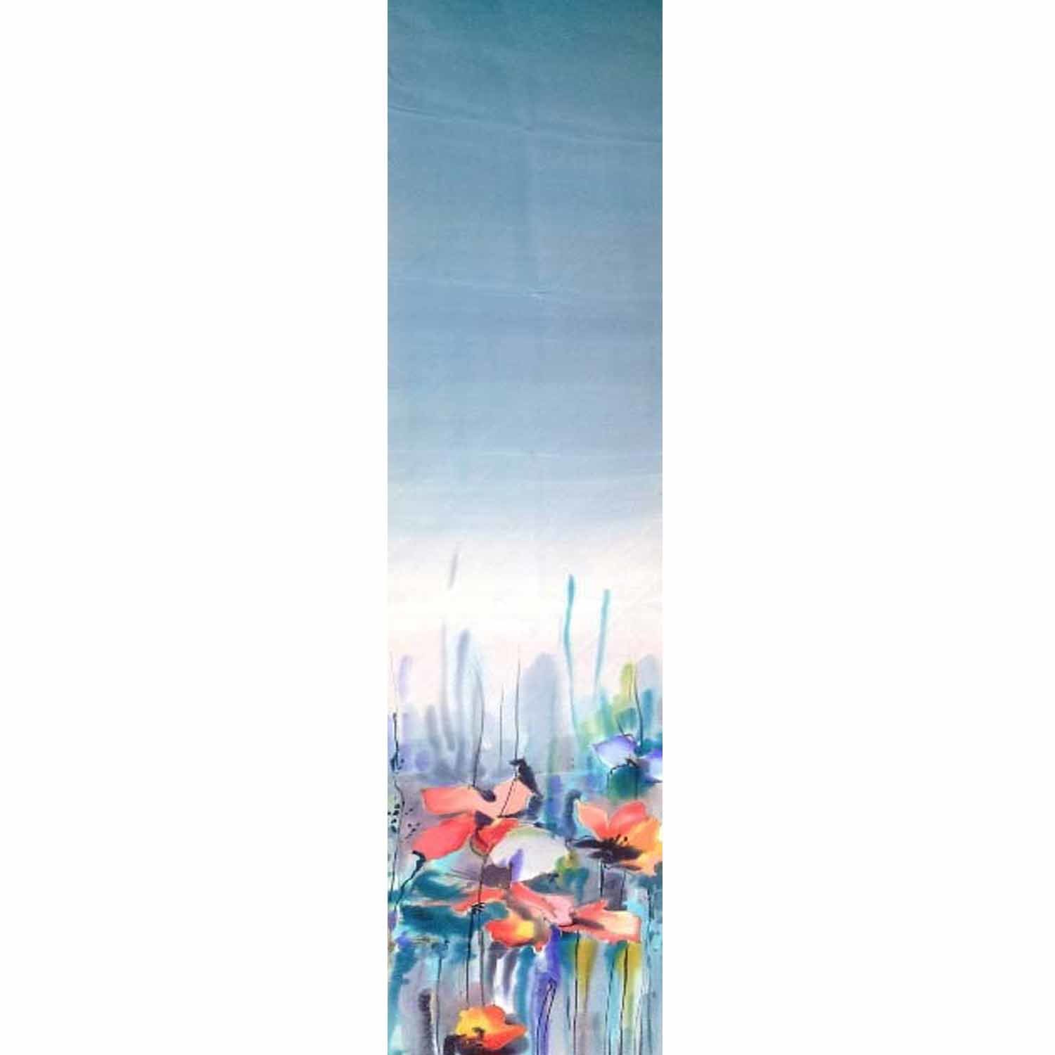 Шелковый шарф ручной росписи батик Мак на Воде