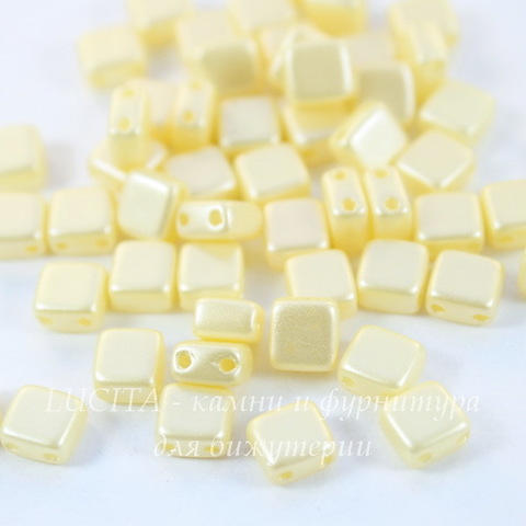 Бусина Tile mini Квадратная плоская с 2 отверстиями, 5 мм, кремовая перламутровая