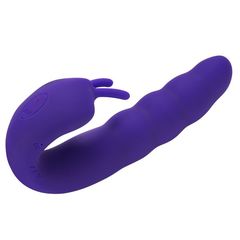 Фиолетовый вибратор Ribbed Dual Stimulator with Rolling Ball - 17 см. - 