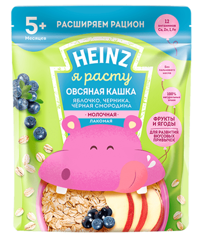 Каша лакомая Heinz овсяная яблоко, черника, черная смородина 5+ мес