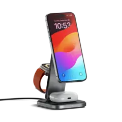 Беспроводная зарядка Satechi Qi2 3-в-1 Foldable Wireless Charging Stand складная с адаптером, серый космос