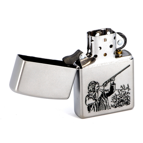 205 Hunter Зажигалка ZIPPO Hunter Satin Chrome, латунь с никеле-хромовым покрытием, серебристый, мат