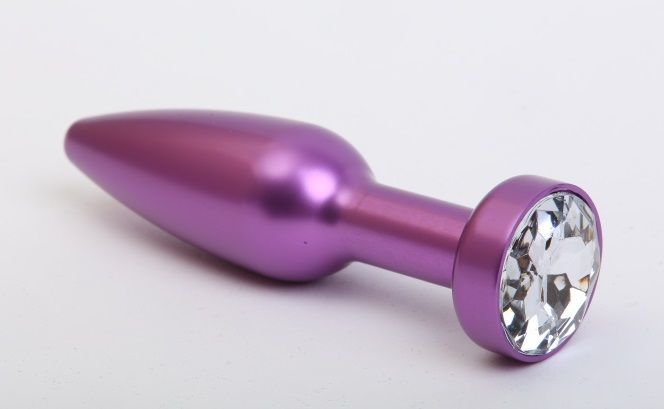 Фиолетовая анальная пробка с прозрачным стразом - 11,2 см.
