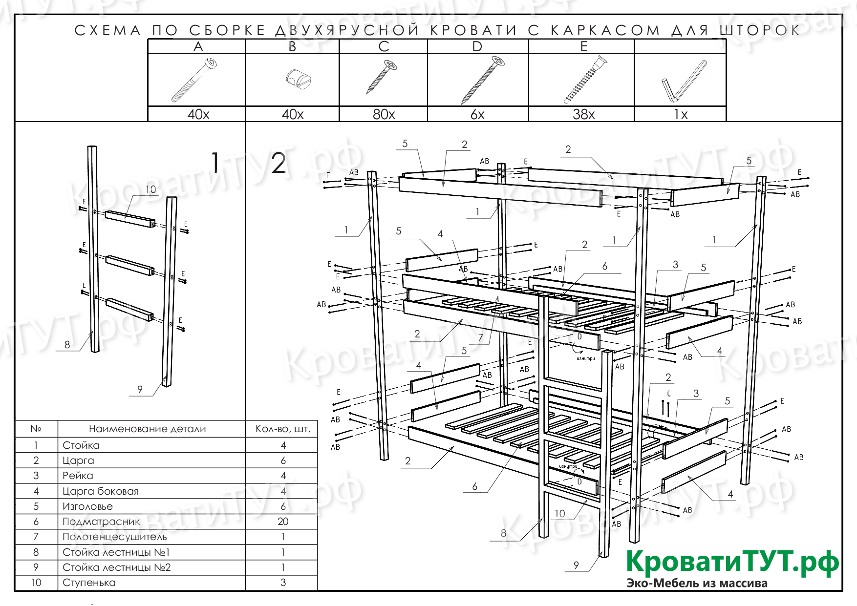 Инструкция по сборке двухъярусной кровати Жасмин на три спальных места - ЭкоМебель Лубны