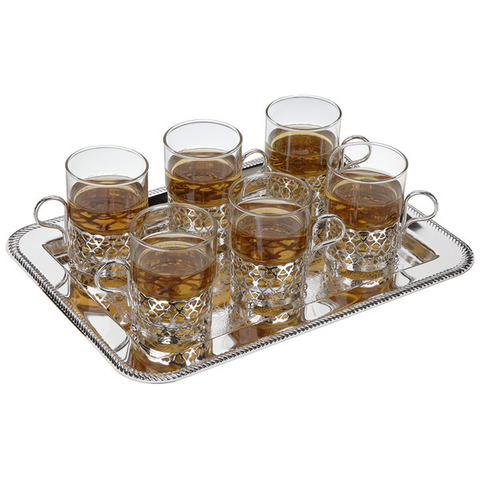 Набор стаканов с подстаканниками на подносе 6шт Queen Anne