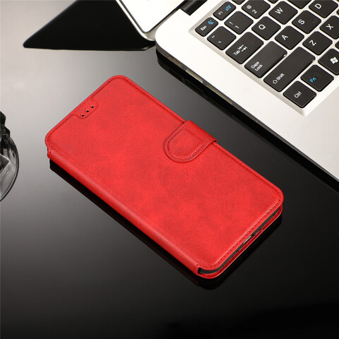 Чехол книжка-подставка кожаный с магнитной застежкой для Honor X7A (Красный)