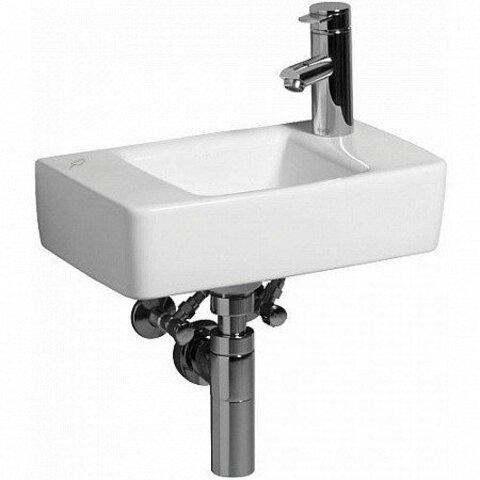 Раковина Geberit Renova Plan, с укороченным вылетом: Белый, B=40см, H=15см, T=25см, Отверстие под смеситель=Правая, Перелив=Без
