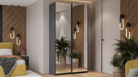 Шкаф-купе Оскар Хилтон 2-х дверный с зеркалами 118 серый графит / ручка черная