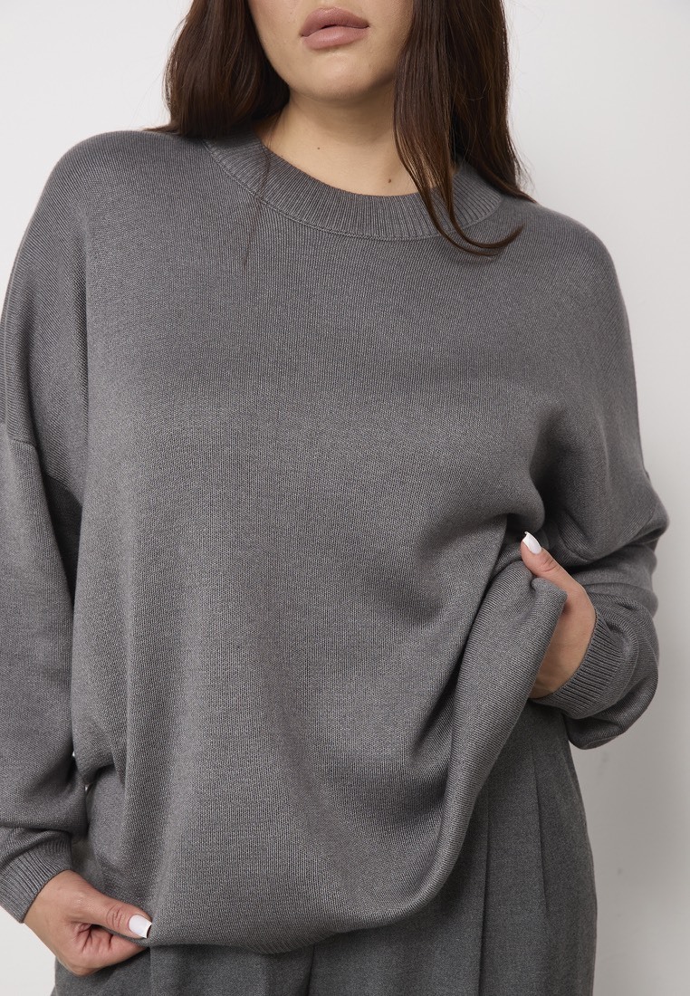 Джемпер вязаный с круглым вырезом, графит