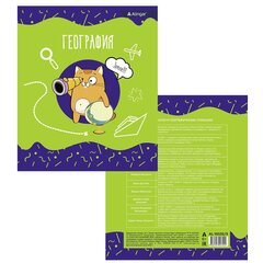 Тетрадь предметная 24л. А5 "География " со справочным материалом, скрепка, мелованный картон (стандарт), блок офсет, Alingar "Умный котик"