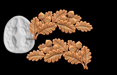Силиконовый молд № 1061 /2 Две дубовые веточки ( зеркальные )