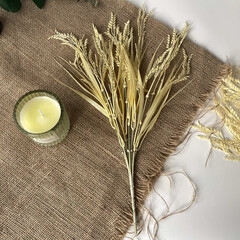Колосья пшеницы, искусственная зелень, цвет натуральный, букет 43 см, набор 3 букета.