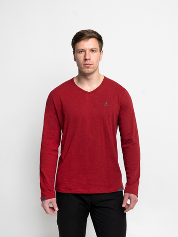 Long-sleeved V-neck red t-shirt