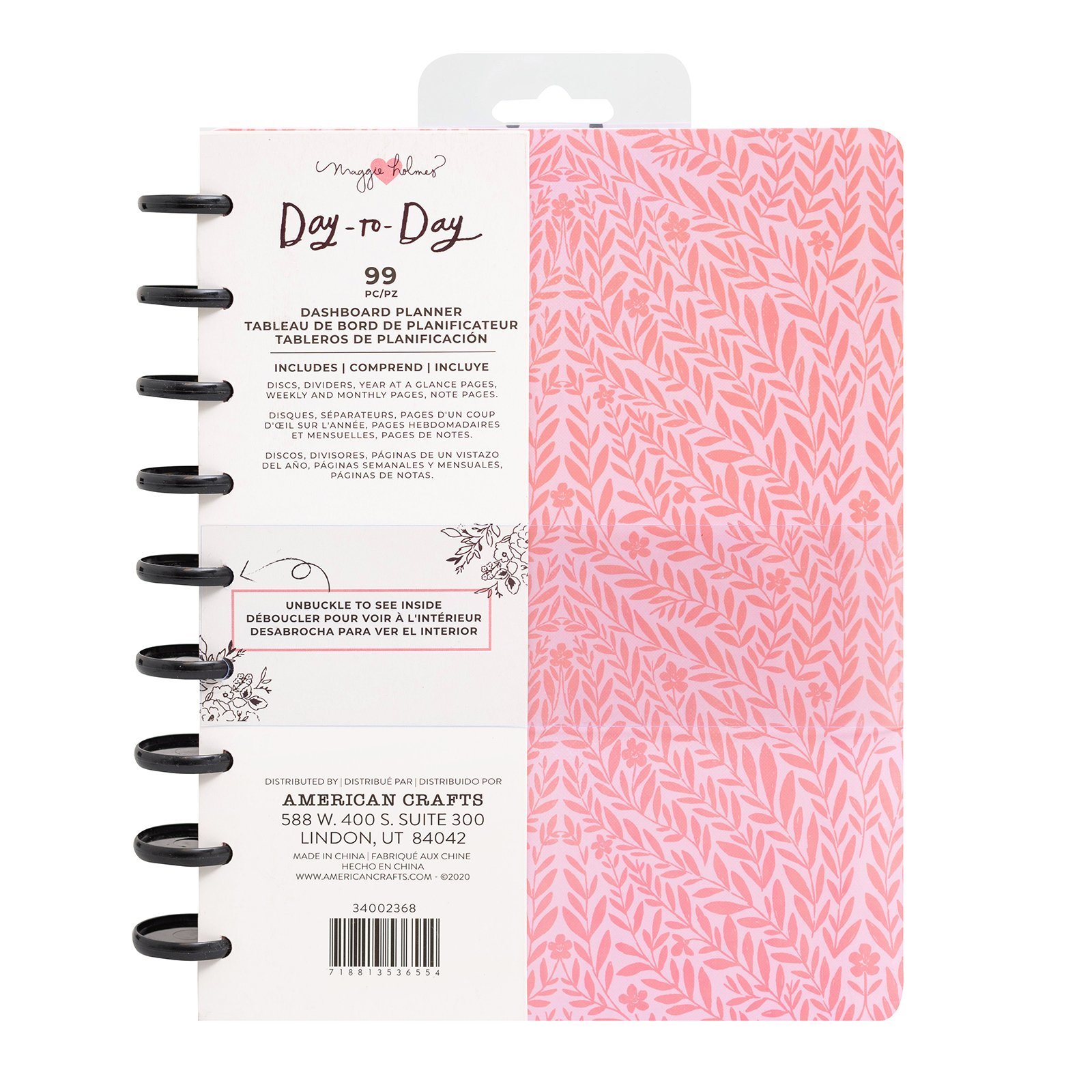 Планер на дисках, не датирован. Maggie Holmes Day-To-Day Undated Dashboard Planner 19х24 см- Pink Vines