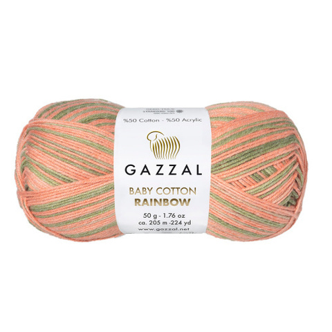 Пряжа Gazzal Baby Cotton Rainbow 483 роз.-зеленый (уп.10 мотков)