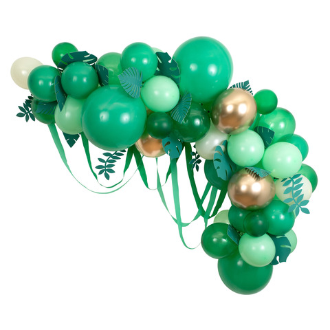 Гирлянда арка из зеленых шаров и листьев (в наборе 44 шара)