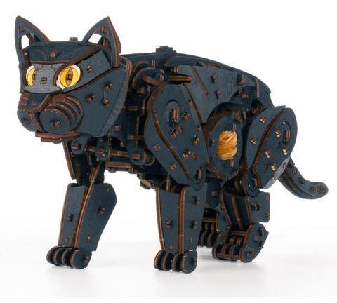 Механический Черный Кот от Eco Wood Art (EWA) - Деревянный конструктор, сборная механическая модель, 3D Пазл