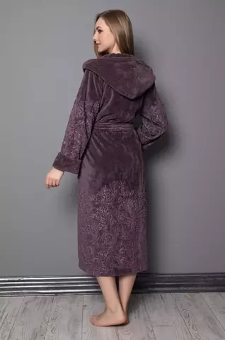 Халат женский махровый с капюшоном Artemida 8655 фиолетовый