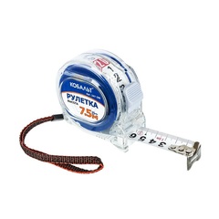 Рулетка КОБАЛЬТ Высота  7,5м x 25мм прозрачный корпус (мех.стопор, 2-сторонняя шкала, бело (247-286)