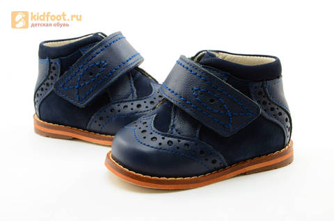 Ботинки для мальчиков Тотто из натуральной кожи на липучке цвет Синий, 09A. Изображение 11 из 14.