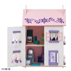 Деревянный кукольный домик "Анастасия" с 15 предметами мебели