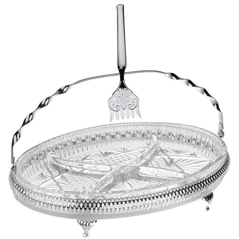 Набор из менажницы четырехсекционной 29см и 1 вилки сервировочной Queen Anne