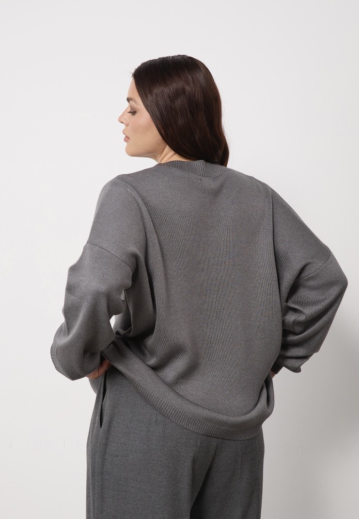 Джемпер вязаный с круглым вырезом, графит