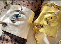 53471- Браслет - манжета FACE широкий в стиле Schiaparelli матовое серебро