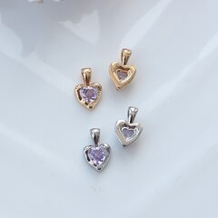 Подвеска Сердце со светло-сиреневым фианитом, 12*8 мм, родий, П302