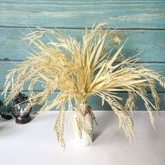 Колосья пшеницы, искусственная зелень, цвет натуральный, букет 43 см, набор 3 букета.